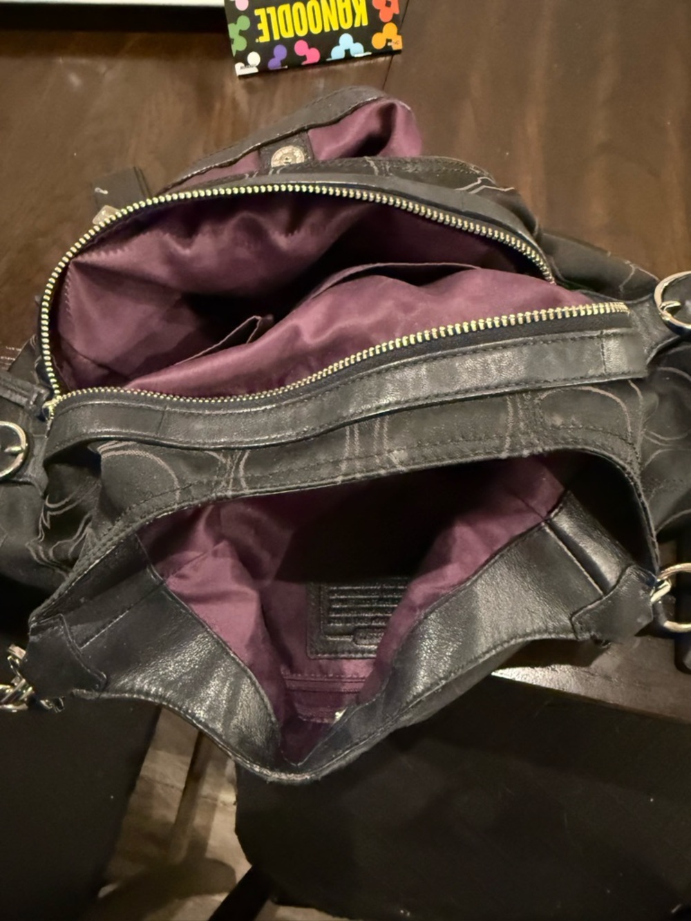Coach Black Signature Quilted Shoulder Bag with Silver Rings - Picture 2 of 5